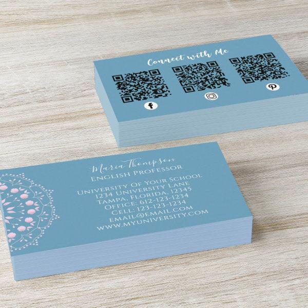 Modern Chic Professional QR Code Social Media Blue