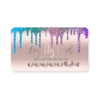 Modern Chic Rose Gold Hearts Rainbow Glitter Drips Loyalty Card