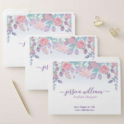 Modern Chic Watercolor Blue Hydrangeas Floral   File Folder