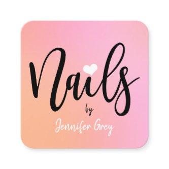 Modern chick peach pink gradient nails square