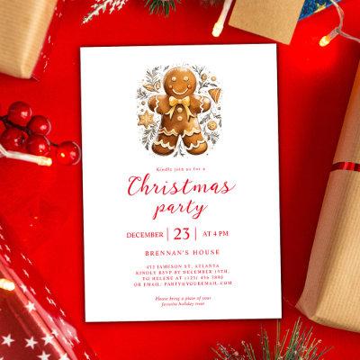 Modern Christmas Party Gold Gingerbread Holiday Invitation