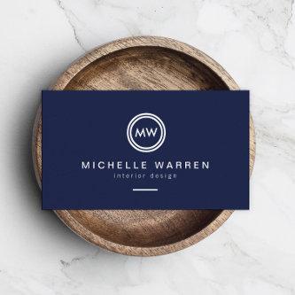 Modern Circle Monogram Initials on Midnight Blue