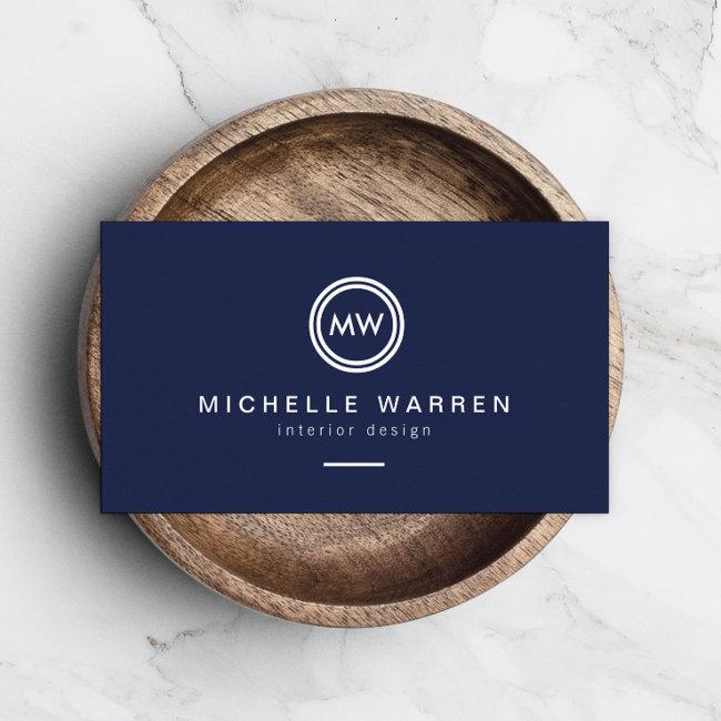 Modern Circle Monogram Initials on Midnight Blue