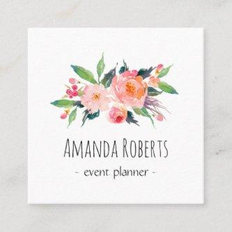 Modern Classy Watercolor Floral Personalized Square