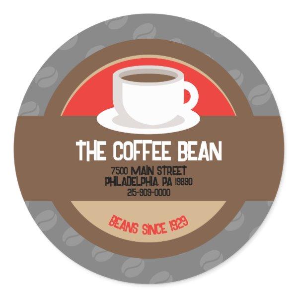 Modern Coffee Bean Cafe  Classic Round Sticker
