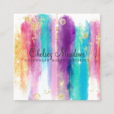 Modern Colorful Painted Brushstrokes Glitter Square