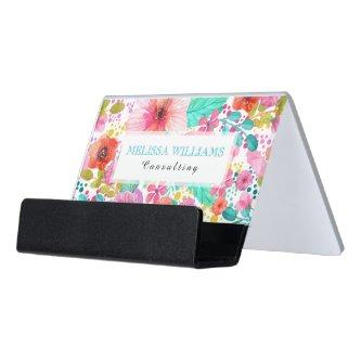 Modern Colorful Watercolors Flowers Pattern Desk  Holder