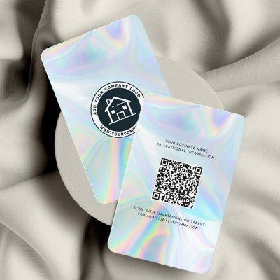 Modern Company Logo Minimal Holographic QR Code