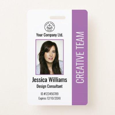 Modern Company Logo Photo Purple Employee ID Badge