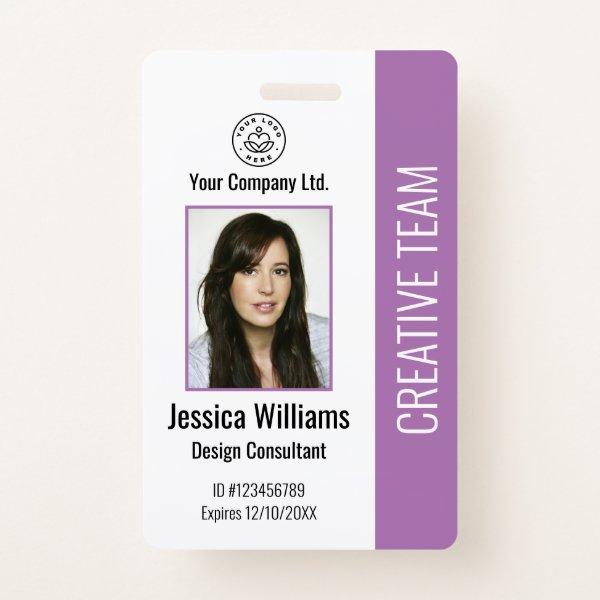 Modern Company Logo Photo Purple Employee ID Badge