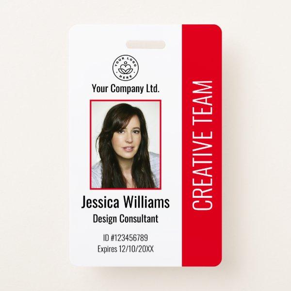 Modern Company Logo Photo Red Employee ID Badge