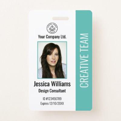 Modern Company Logo Photo Teal Employee ID  Badge