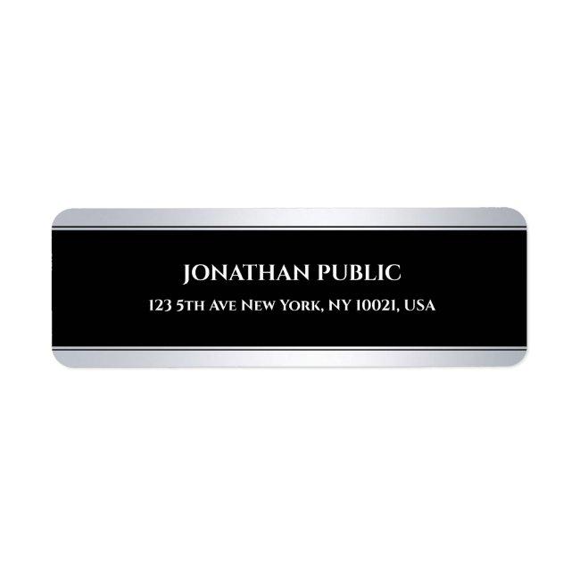 Modern Cool Black Silver Template Return Address Label