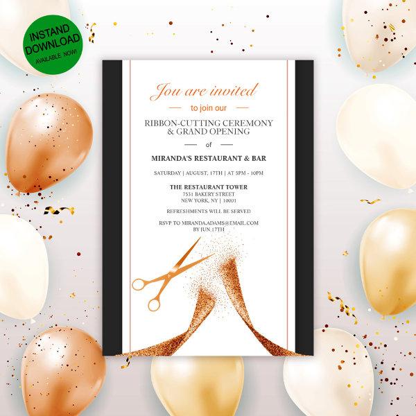 Modern Copper Restaurant Grand Opening Invitation