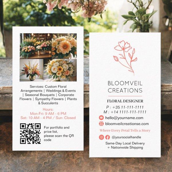 Modern coral minimalist florist photos qr code