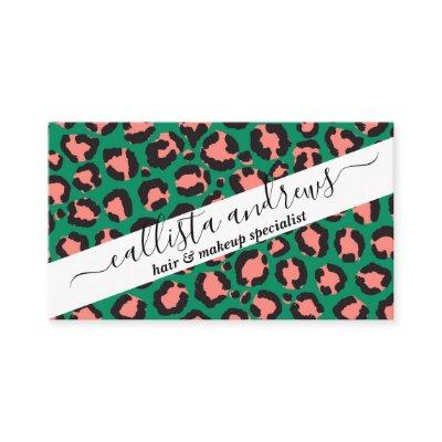 Modern Coral Pink Black Green Leopard Animal Print