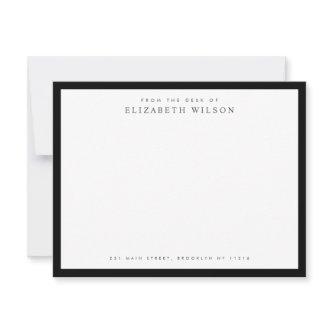 Modern Corporate Classic Border Name Address Black Note Card