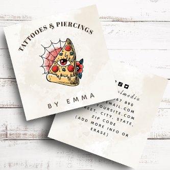 Modern Cream Marble Funny Cool Pizza Tattoo Artist Square