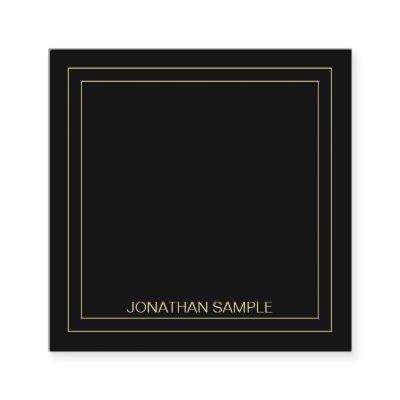 Modern Creative Gold Text Name Elegant Black Square