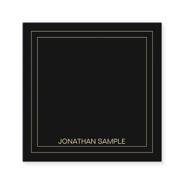 Modern Creative Gold Text Name Elegant Black Square