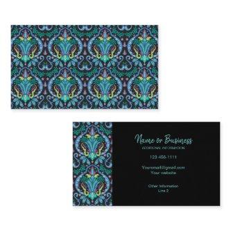 Modern Damask Art Deco Black Turquoise Blue