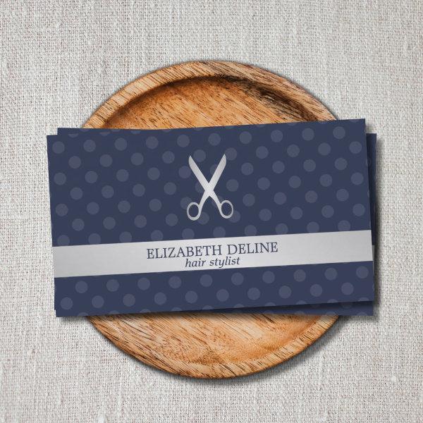 Modern Dark Blue Dots Faux Silver Hair Stylist