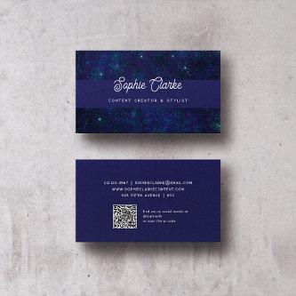 Modern Dark Blue | Elegant Script with QR Code