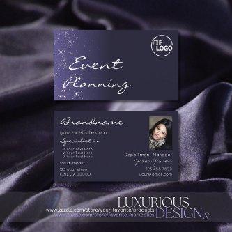 Modern Dark Blue Glitter Stars with Logo and Photo