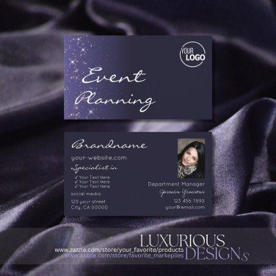 Modern Dark Blue Glitter Stars with Logo and Photo