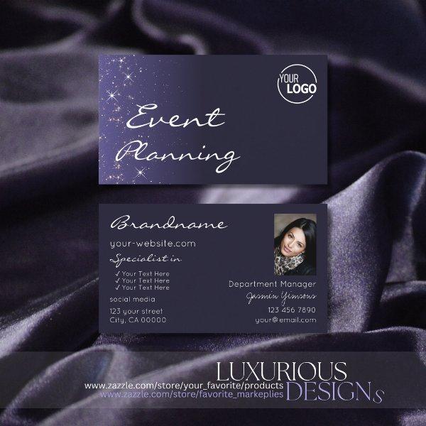 Modern Dark Blue Glitter Stars with Logo and Photo