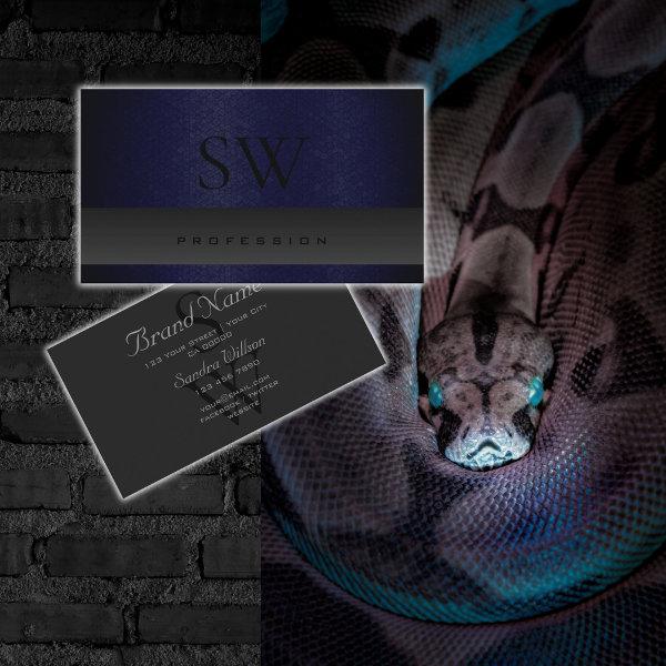 Modern Dark Blue Snake Pattern Gray with Monogram