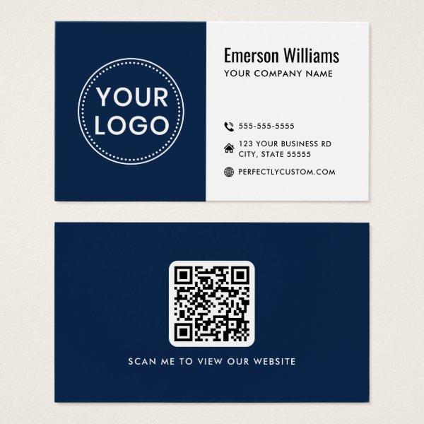 Modern dark blue white logo QR code