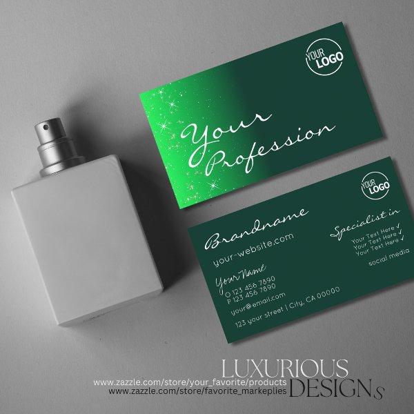 Modern Dark Green Sparkle Glitter Stars with Logo