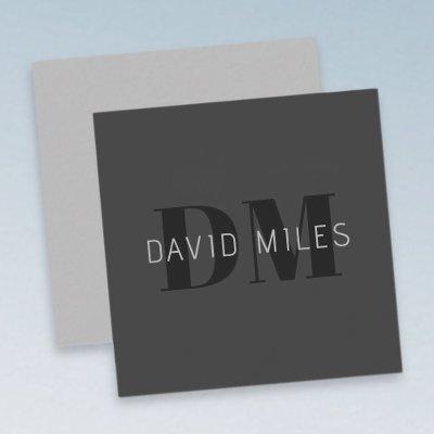 Modern Dark Grey & Black Editable Name & Monogram Note Card