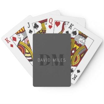 Modern Dark Grey & Black Editable Name & Monogram Poker Cards