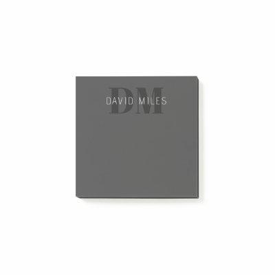 Modern Dark Grey & Black Editable Name & Monogram Post-it Notes
