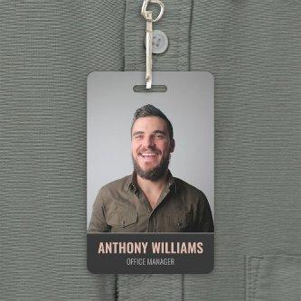 Modern Dark Large Photo Employee ID Badge