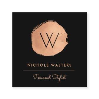 Modern Deep Black Faux Foil Circle | Rose Gold Square