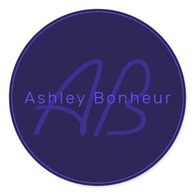 Modern Deep Purple Colors | Cool Name & Monogram Classic Round Sticker