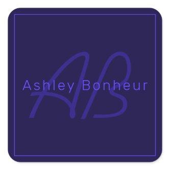 Modern Deep Purple Colors | Cool Name & Monogram Square Sticker