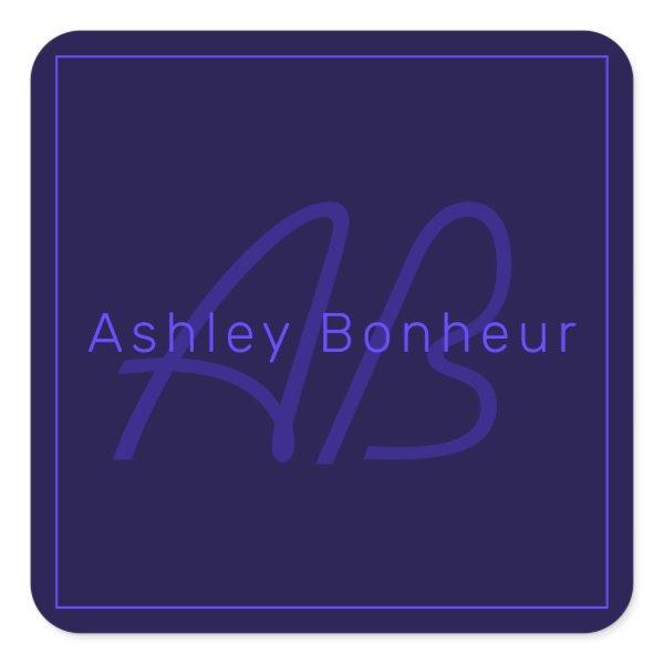 Modern Deep Purple Colors | Cool Name & Monogram Square Sticker
