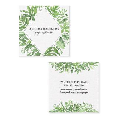 Modern diamond Watercolor  meadow green foliage Square