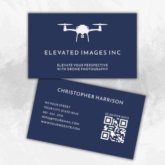 Modern Drone Pilot Photography QR Code Navy White