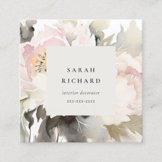Modern Dusky Blush Watercolor Peony Floral Bunch Square