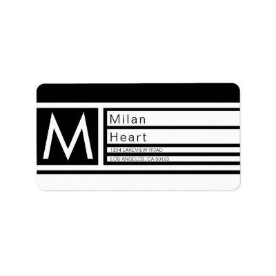 Modern Editable Geometric Black & White Address Label