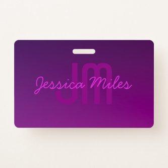 Modern Editable Monogrammed Text & Purple Ombre  Badge