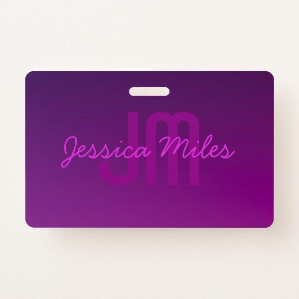 Modern Editable Monogrammed Text & Purple Ombre  Badge