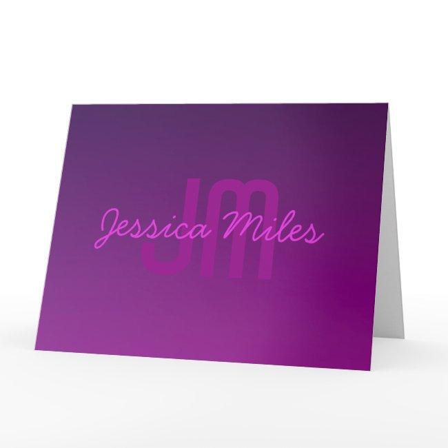 Modern Editable Monogrammed Text & Purple Ombre Card