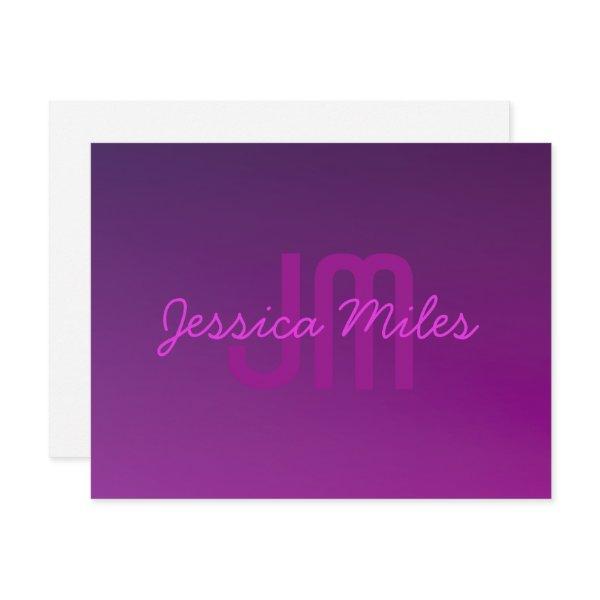 Modern Editable Monogrammed Text & Purple Ombre  Enclosure Card