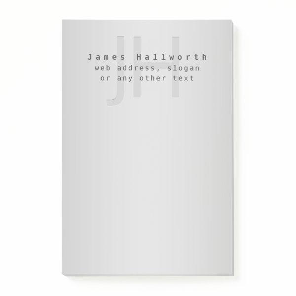 Modern Editable Name & Slogan | Grey Gradient  Post-it Notes